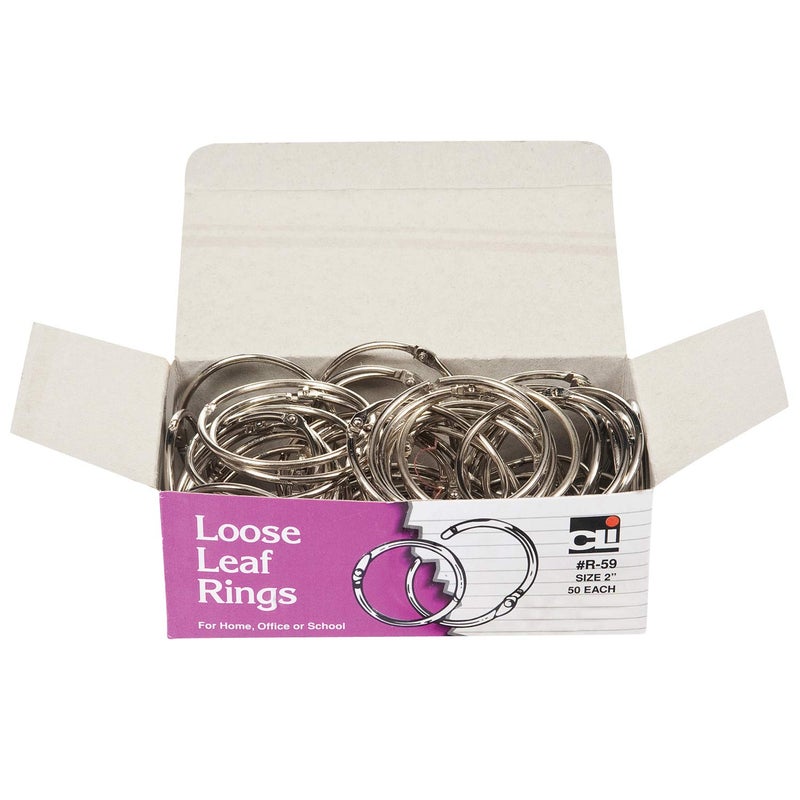 Charles Leonard Loose Leaf Rings with Snap Closure, Nickel Plated, 2 Inch Diameter, Silver, 50/Box (R-59)